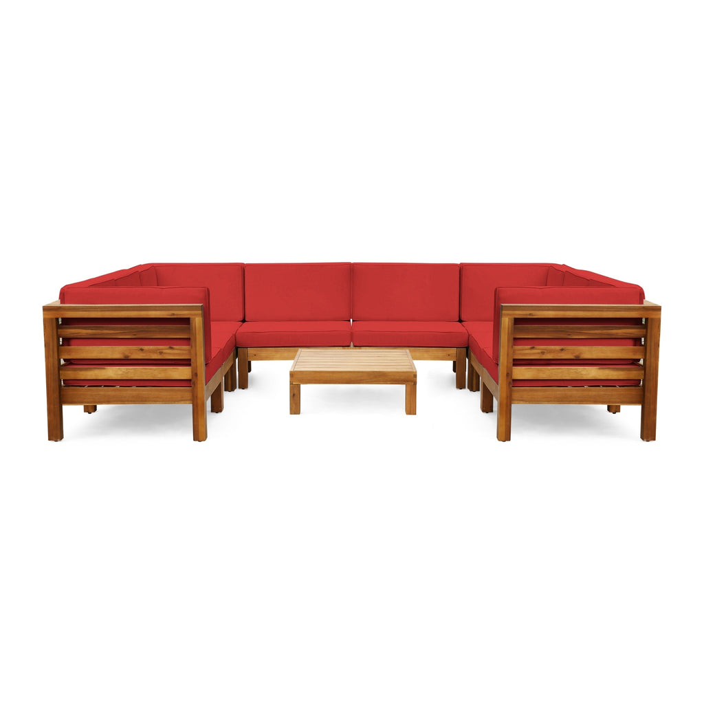 Ensemble de salon d'extérieur Oana 9 pièces en bois d'acacia en forme de U par Christopher Knight Home