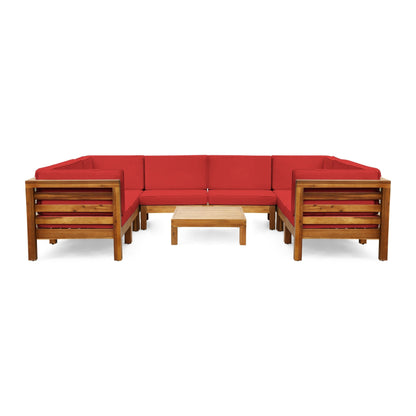 Ensemble de salon d'extérieur Oana 9 pièces en bois d'acacia en forme de U par Christopher Knight Home