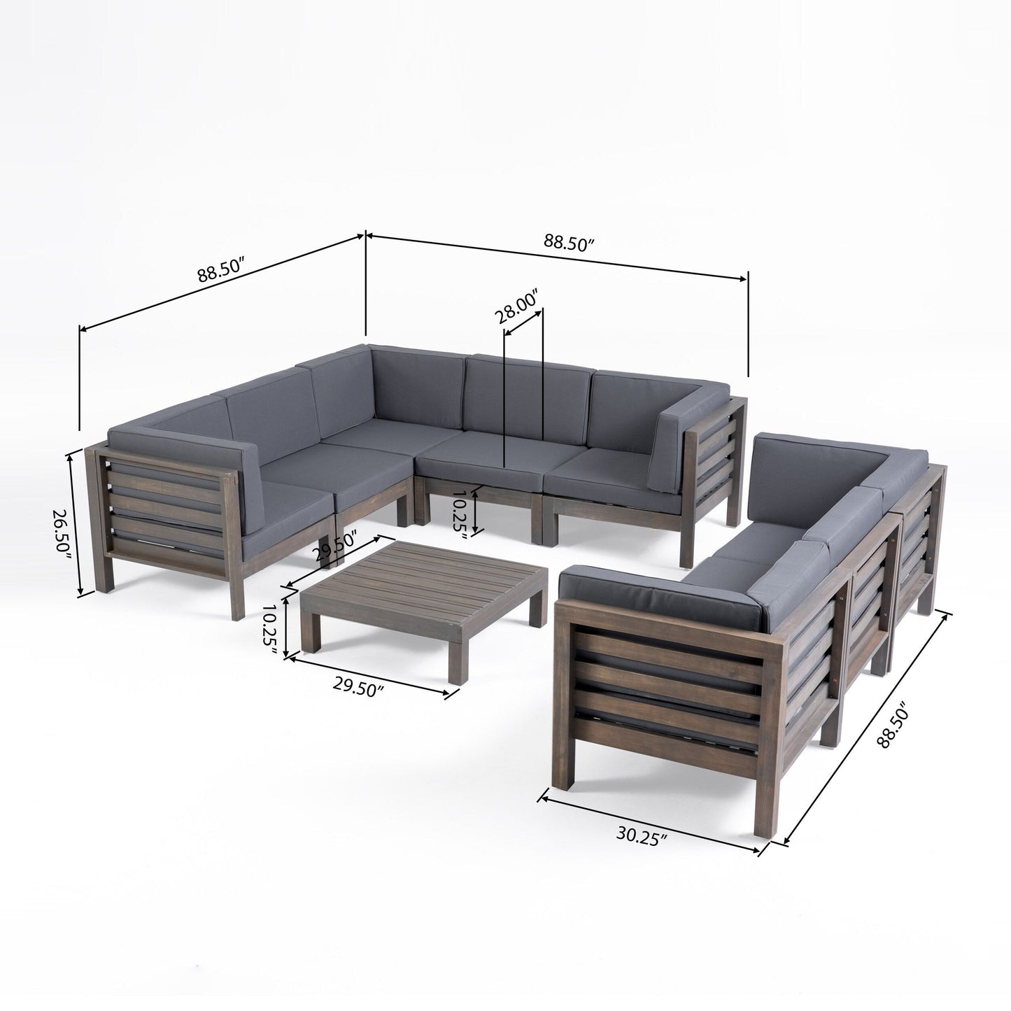 Ensemble de canapés d'extérieur Oana 9 pièces en bois d'acacia avec table basse par Christopher Knight Home