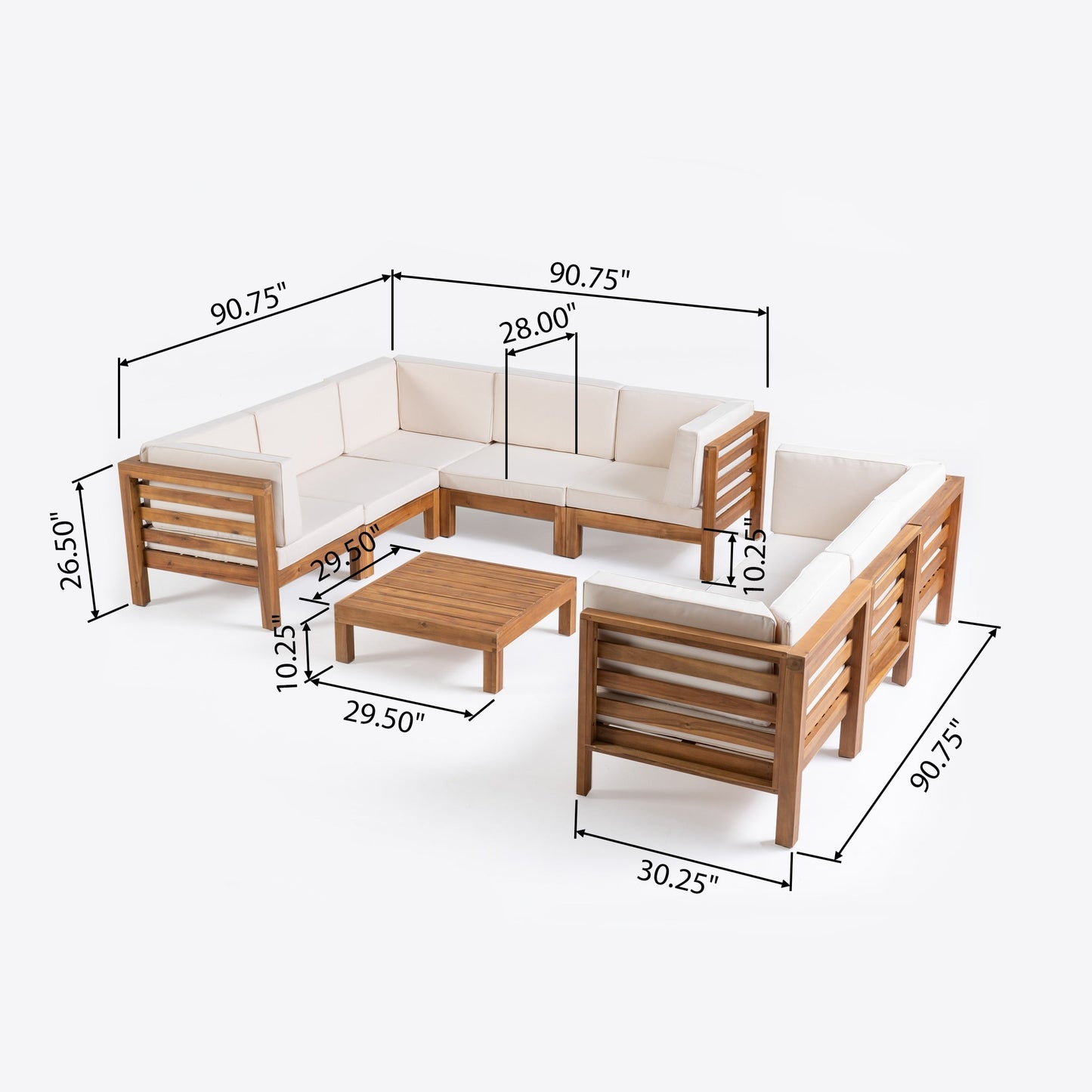 Ensemble de canapés d'extérieur Oana 9 pièces en bois d'acacia avec table basse par Christopher Knight Home