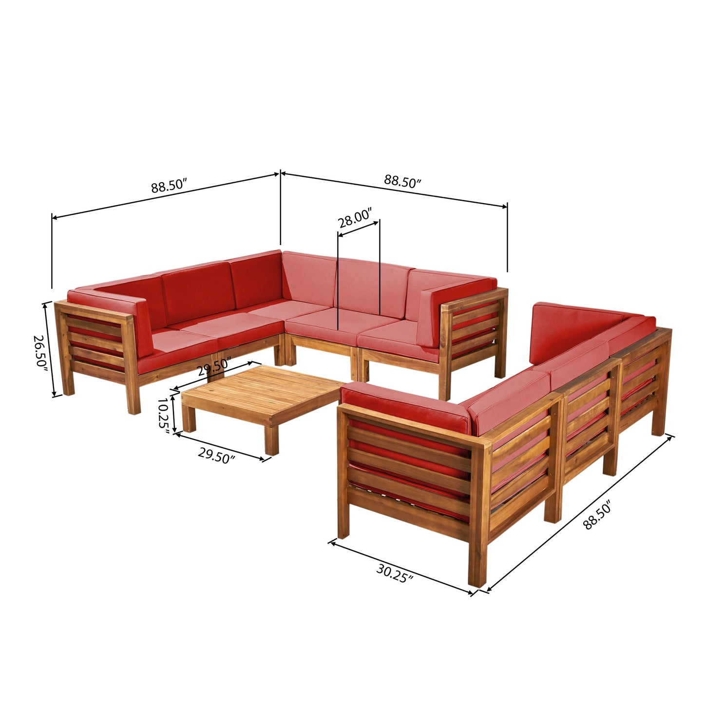 Ensemble de canapés d'extérieur Oana 9 pièces en bois d'acacia avec table basse par Christopher Knight Home