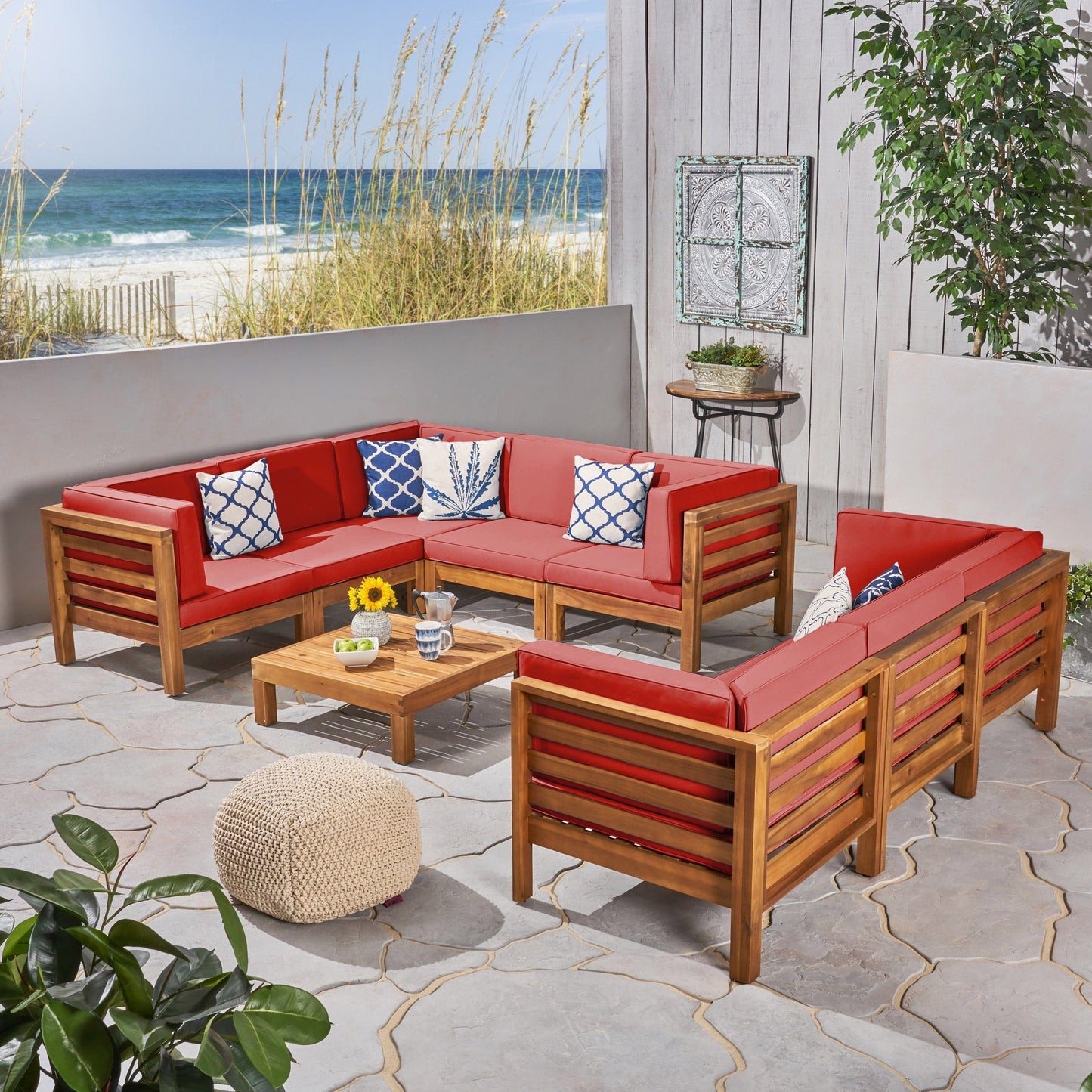 Ensemble de canapés d'extérieur Oana 9 pièces en bois d'acacia avec table basse par Christopher Knight Home