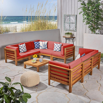 Ensemble de canapés d'extérieur Oana 9 pièces en bois d'acacia avec table basse par Christopher Knight Home