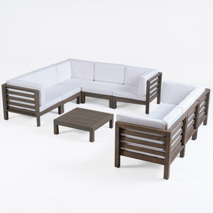 Ensemble de canapés d'extérieur Oana 9 pièces en bois d'acacia avec table basse par Christopher Knight Home
