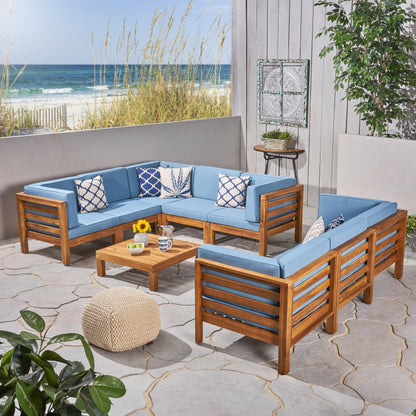 Ensemble de canapés d'extérieur Oana 9 pièces en bois d'acacia avec table basse par Christopher Knight Home