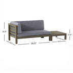 Ensemble causeuse et table basse d'extérieur en bois d'acacia Oana avec accoudoir gauche et coussin par Christopher Knight Home