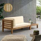 Ensemble causeuse et table basse d'extérieur en bois d'acacia Oana avec accoudoir gauche et coussin par Christopher Knight Home