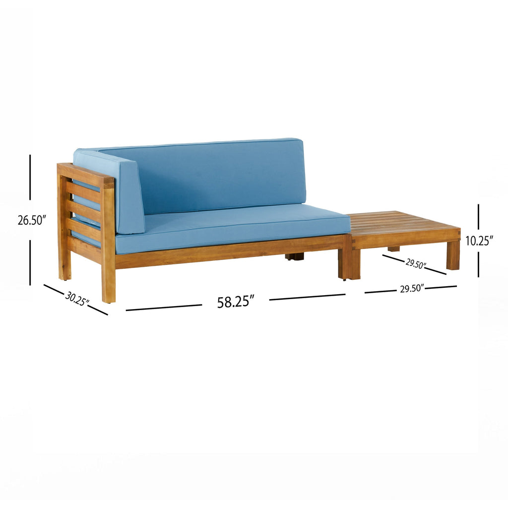 Ensemble causeuse et table basse d'extérieur en bois d'acacia Oana avec accoudoir gauche et coussin par Christopher Knight Home