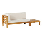 Ensemble causeuse et table basse d'extérieur en bois d'acacia Oana avec accoudoir gauche et coussin par Christopher Knight Home