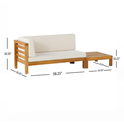 Ensemble causeuse et table basse d'extérieur en bois d'acacia Oana avec accoudoir gauche et coussin par Christopher Knight Home