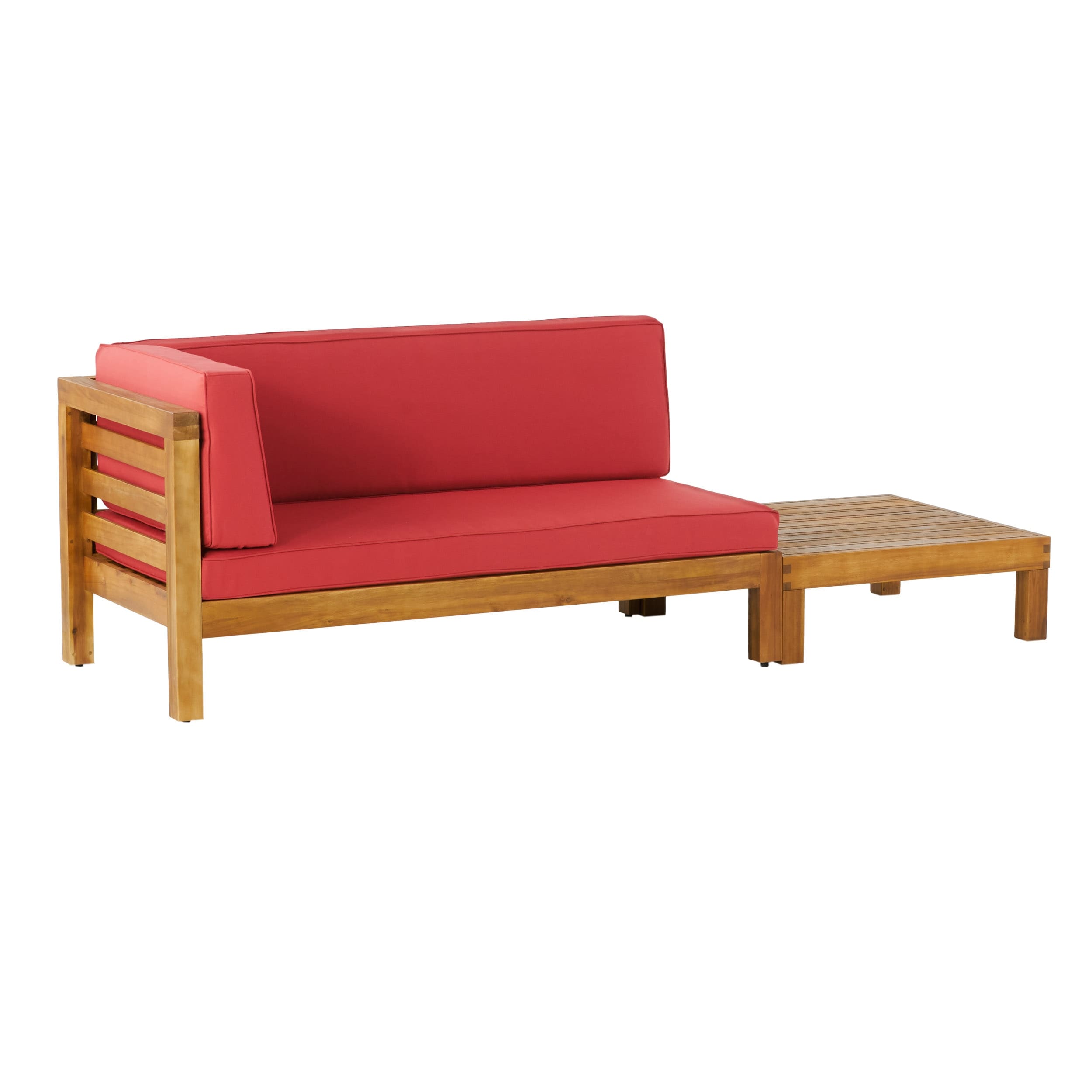 Ensemble causeuse et table basse d'extérieur en bois d'acacia Oana avec accoudoir gauche et coussin par Christopher Knight Home