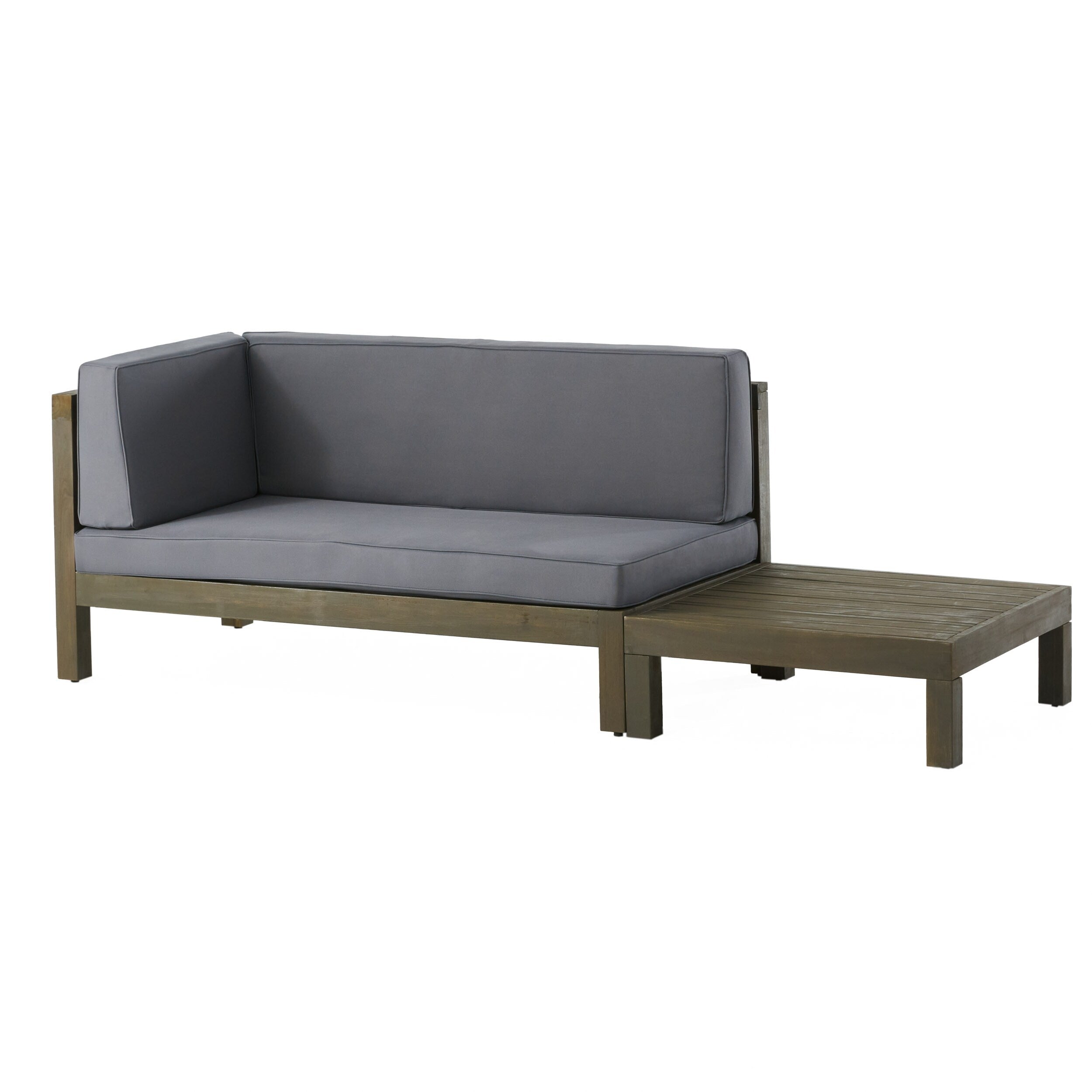 Ensemble causeuse et table basse d'extérieur en bois d'acacia Oana avec accoudoir gauche et coussin par Christopher Knight Home