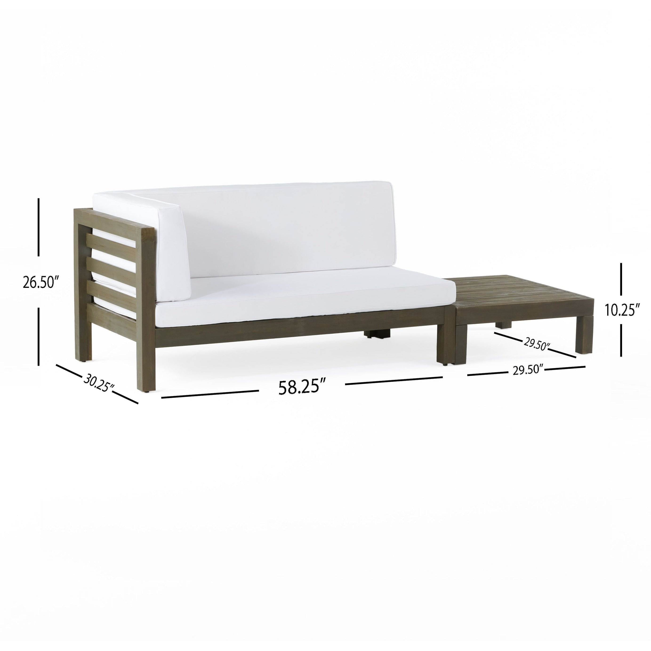 Ensemble causeuse et table basse d'extérieur en bois d'acacia Oana avec accoudoir gauche et coussin par Christopher Knight Home