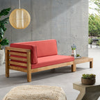 Ensemble causeuse et table basse d'extérieur en bois d'acacia Oana avec accoudoir gauche et coussin par Christopher Knight Home