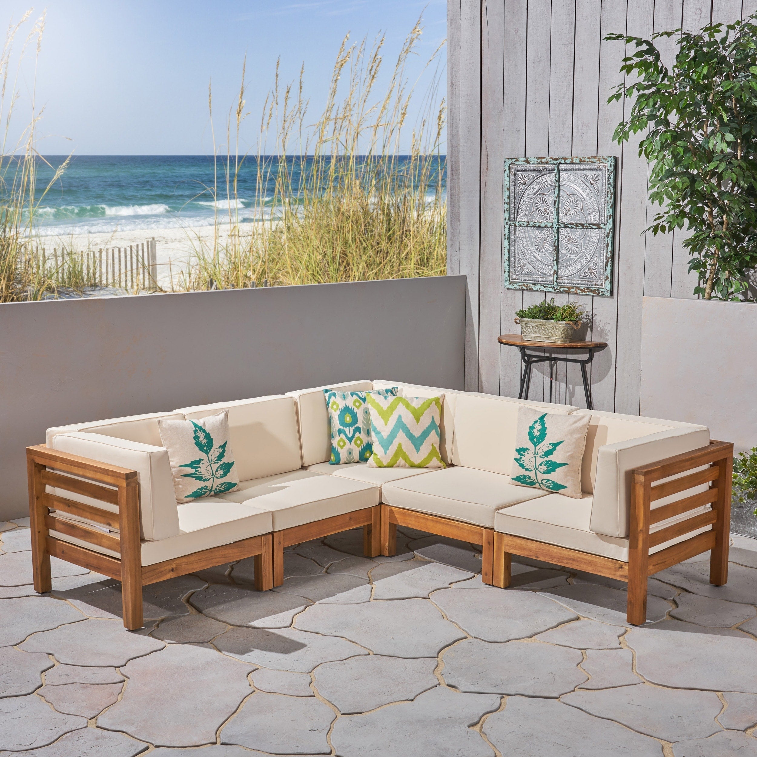 Ensemble de salon d'extérieur 5 places en acacia Oana par Christopher Knight Home