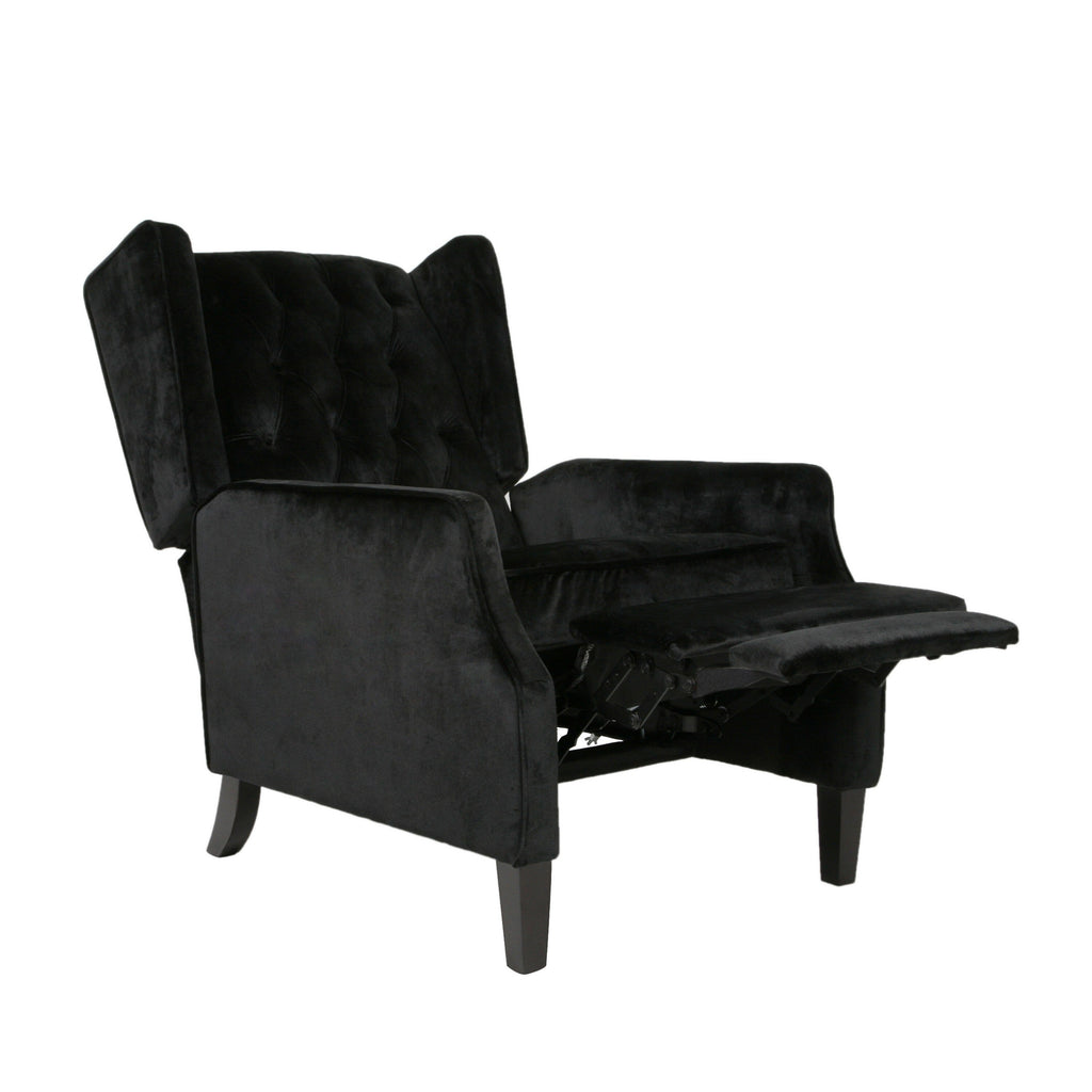 Fauteuil inclinable manuel Octa, dossier à oreilles capitonné en velours noir
