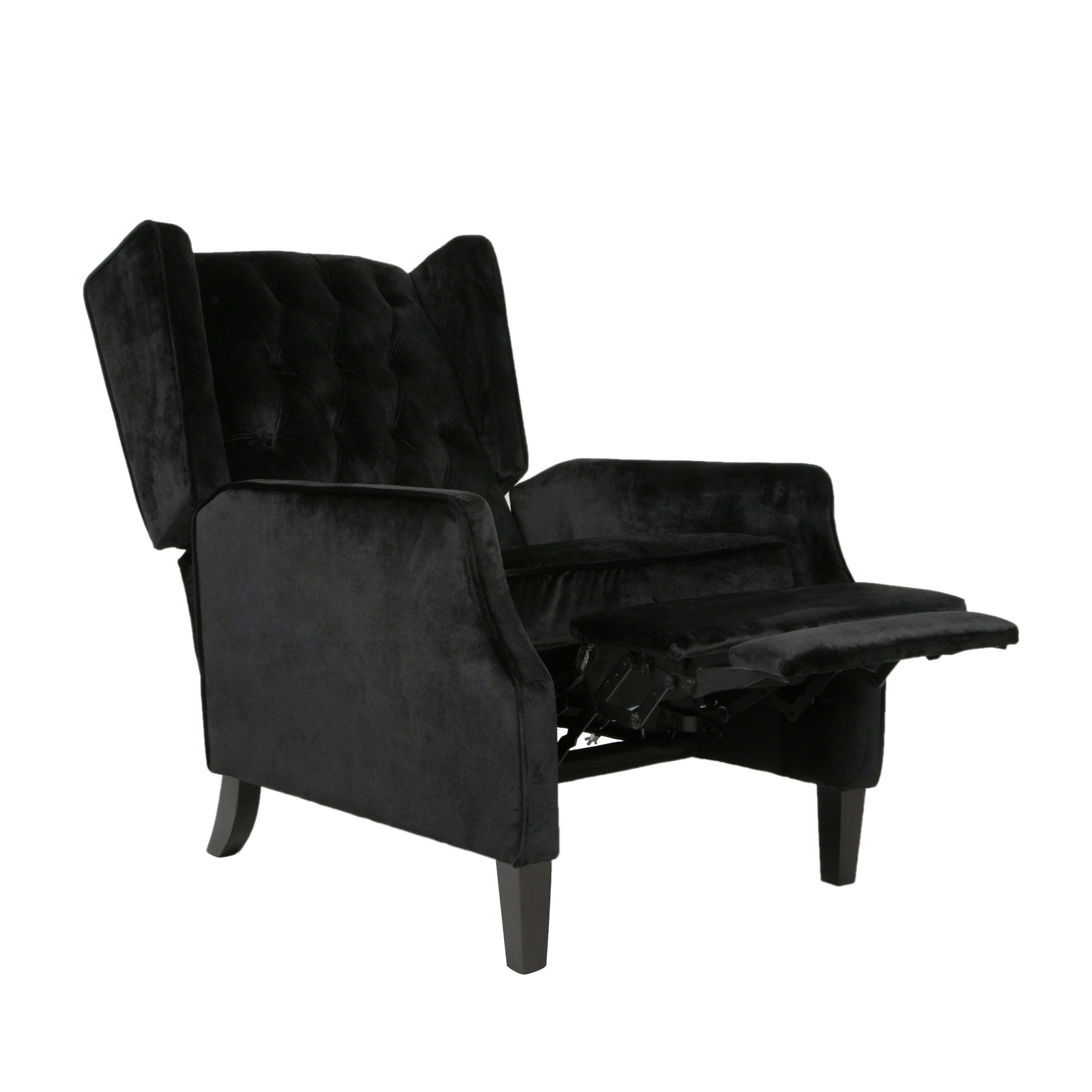 Fauteuil inclinable manuel Octa, dossier à oreilles capitonné en velours noir