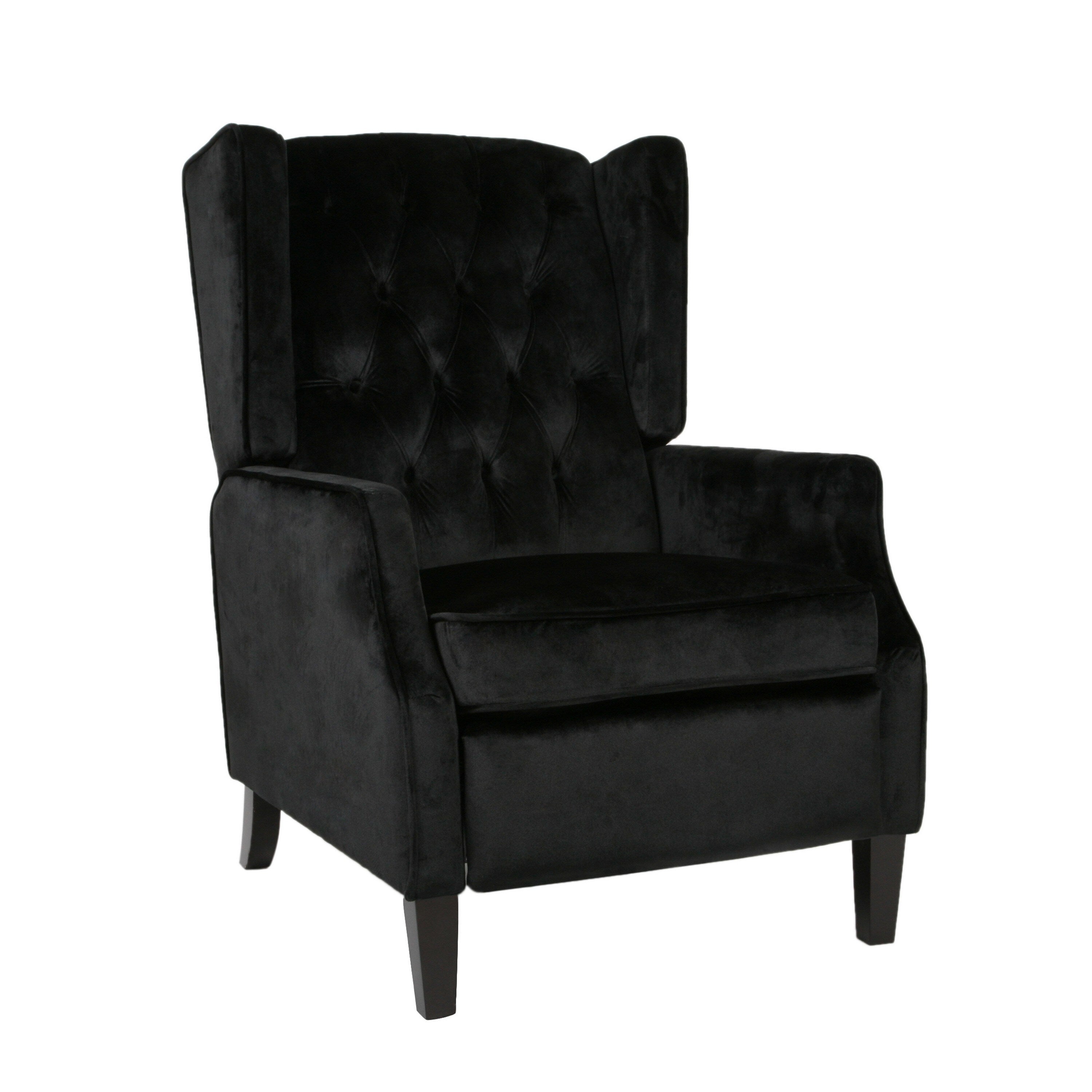 Fauteuil inclinable manuel Octa, dossier à oreilles capitonné en velours noir
