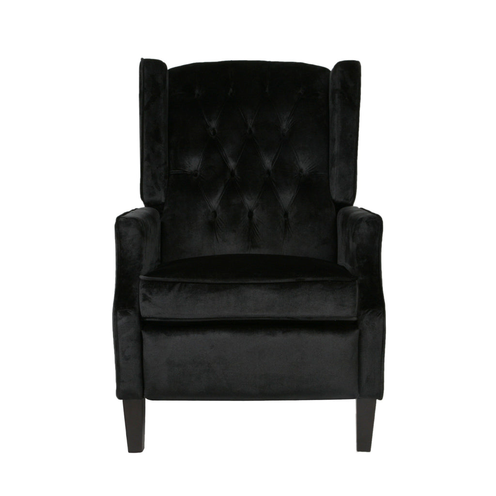 Fauteuil inclinable manuel Octa, dossier à oreilles capitonné en velours noir