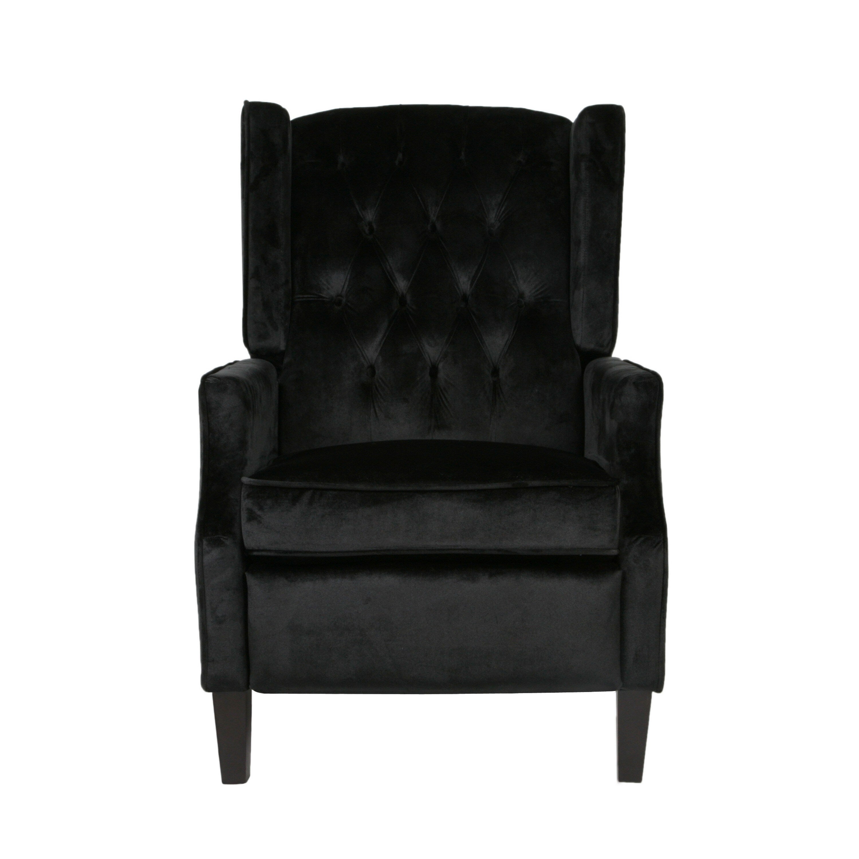 Fauteuil inclinable manuel Octa, dossier à oreilles capitonné en velours noir