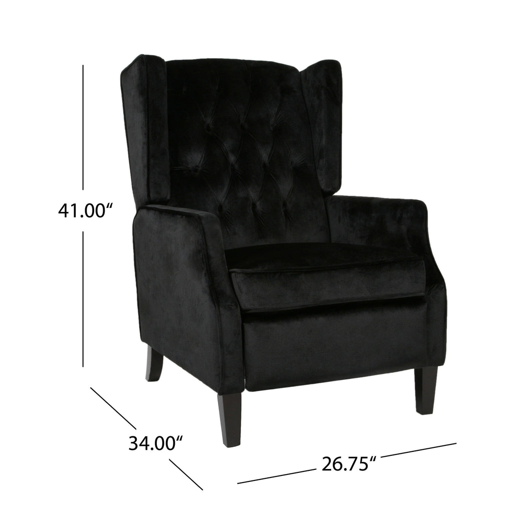 Fauteuil inclinable manuel Octa, dossier à oreilles capitonné en velours noir