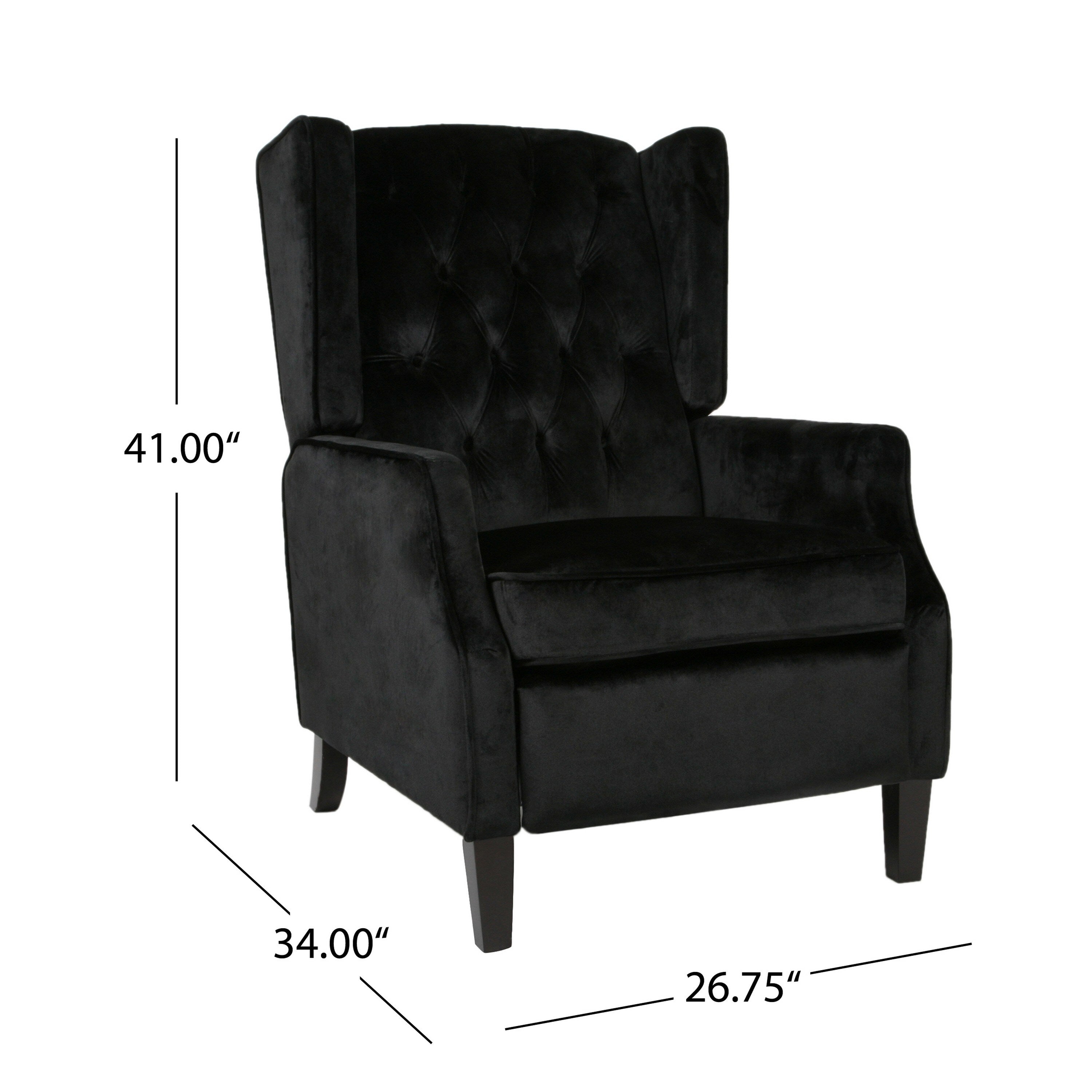 Fauteuil inclinable manuel Octa, dossier à oreilles capitonné en velours noir