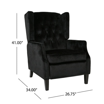 Fauteuil inclinable manuel Octa, dossier à oreilles capitonné en velours noir