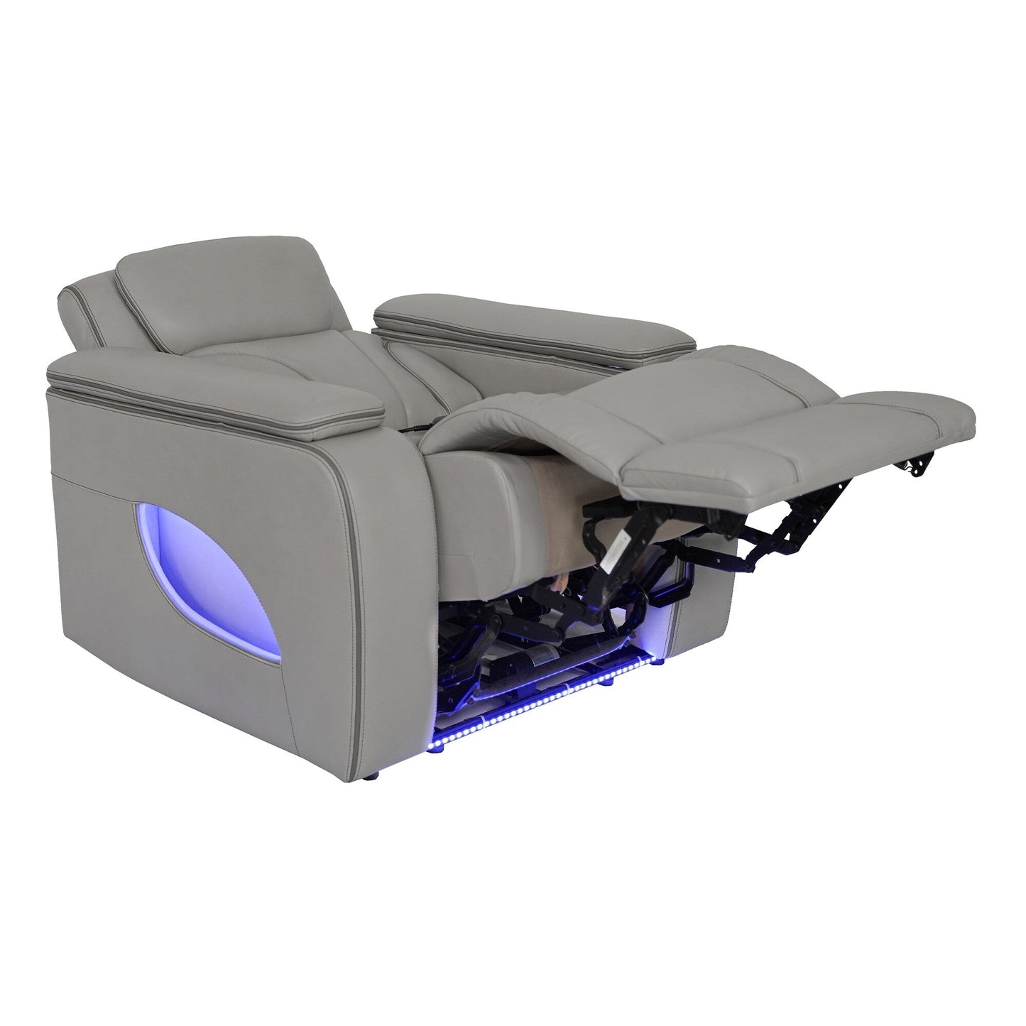 Fauteuil inclinable électrique zéro gravité Octavia en cuir argenté et gris avec chauffage et massage