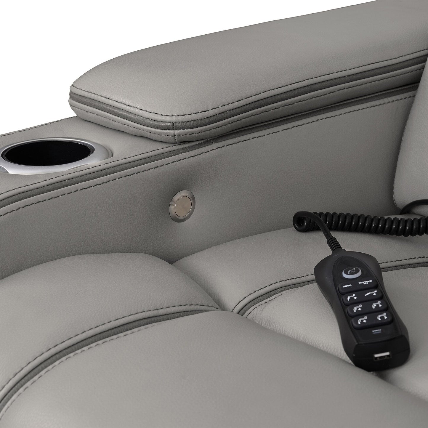 Fauteuil inclinable électrique zéro gravité Octavia en cuir argenté et gris avec chauffage et massage