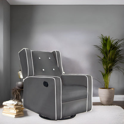 Fauteuil inclinable pivotant Octavia en microfibre et bois massif, pour salon et chambre à coucher