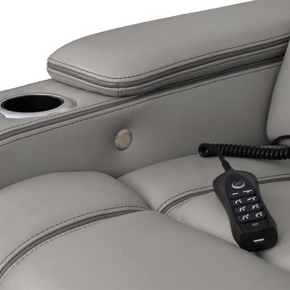 Fauteuil inclinable électrique zéro gravité Octavia en cuir argenté et gris avec chauffage et massage