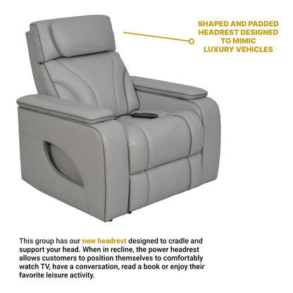 Fauteuil inclinable électrique zéro gravité Octavia en cuir argenté et gris avec chauffage et massage