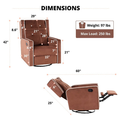 Fauteuil inclinable pivotant Octavia en microfibre et bois massif, pour salon et chambre à coucher