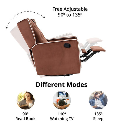 Fauteuil inclinable pivotant Octavia en microfibre et bois massif, pour salon et chambre à coucher