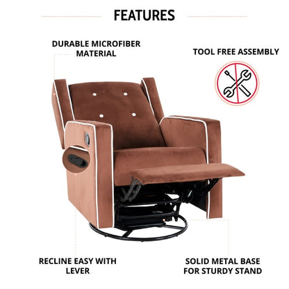 Fauteuil inclinable pivotant Octavia en microfibre et bois massif, pour salon et chambre à coucher