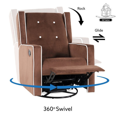 Fauteuil inclinable pivotant Octavia en microfibre et bois massif, pour salon et chambre à coucher