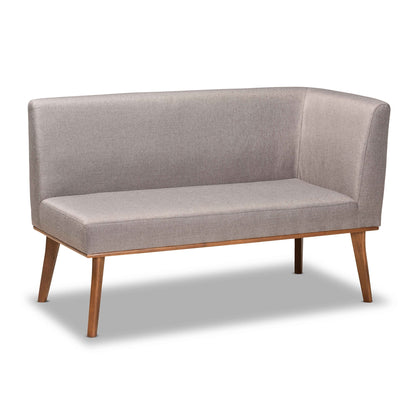 Ensemble de banquette de coin repas 2 pièces en tissu gris et bois de noyer Odessa