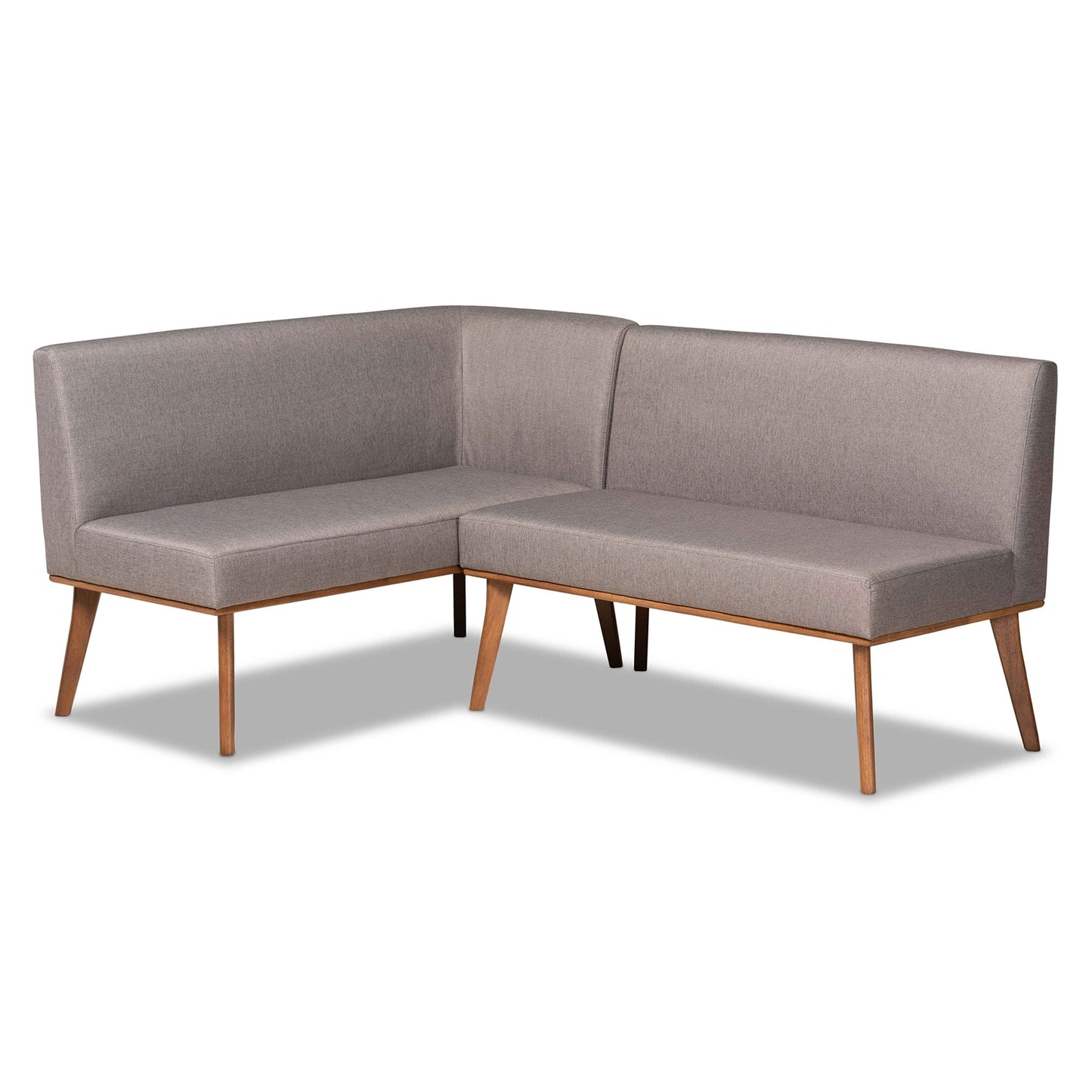 Ensemble de banquette de coin repas 2 pièces en tissu gris et bois de noyer Odessa