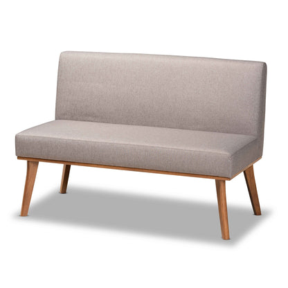 Ensemble de banquette de coin repas 2 pièces en tissu gris et bois de noyer Odessa