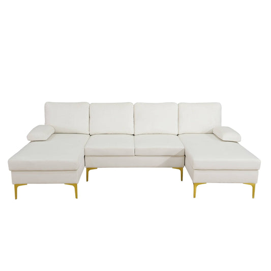 Ensemble de canapés de salon 3 pièces en forme de U en tissu blanc cassé et moelleux