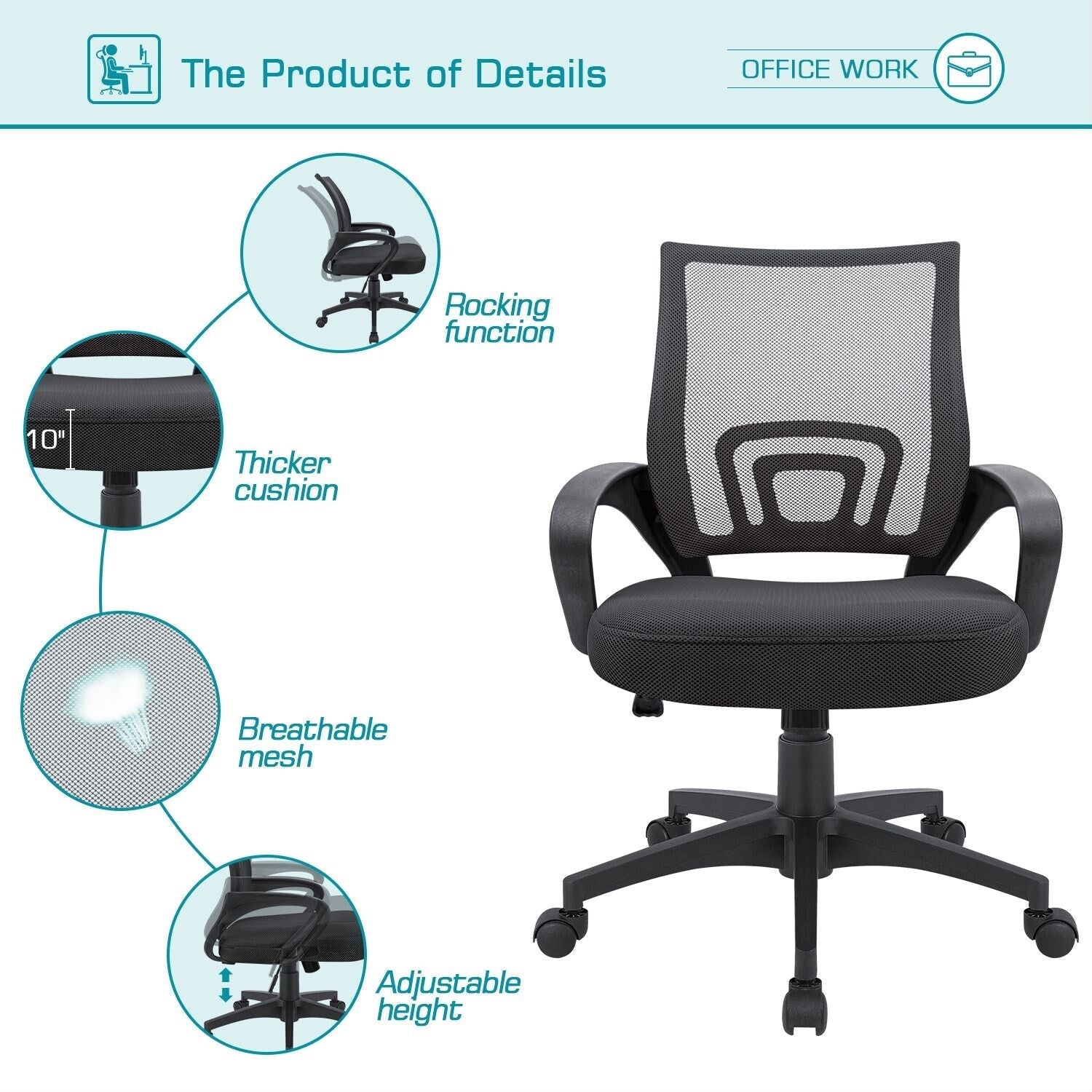 Chaise de bureau en maille avec accoudoirs