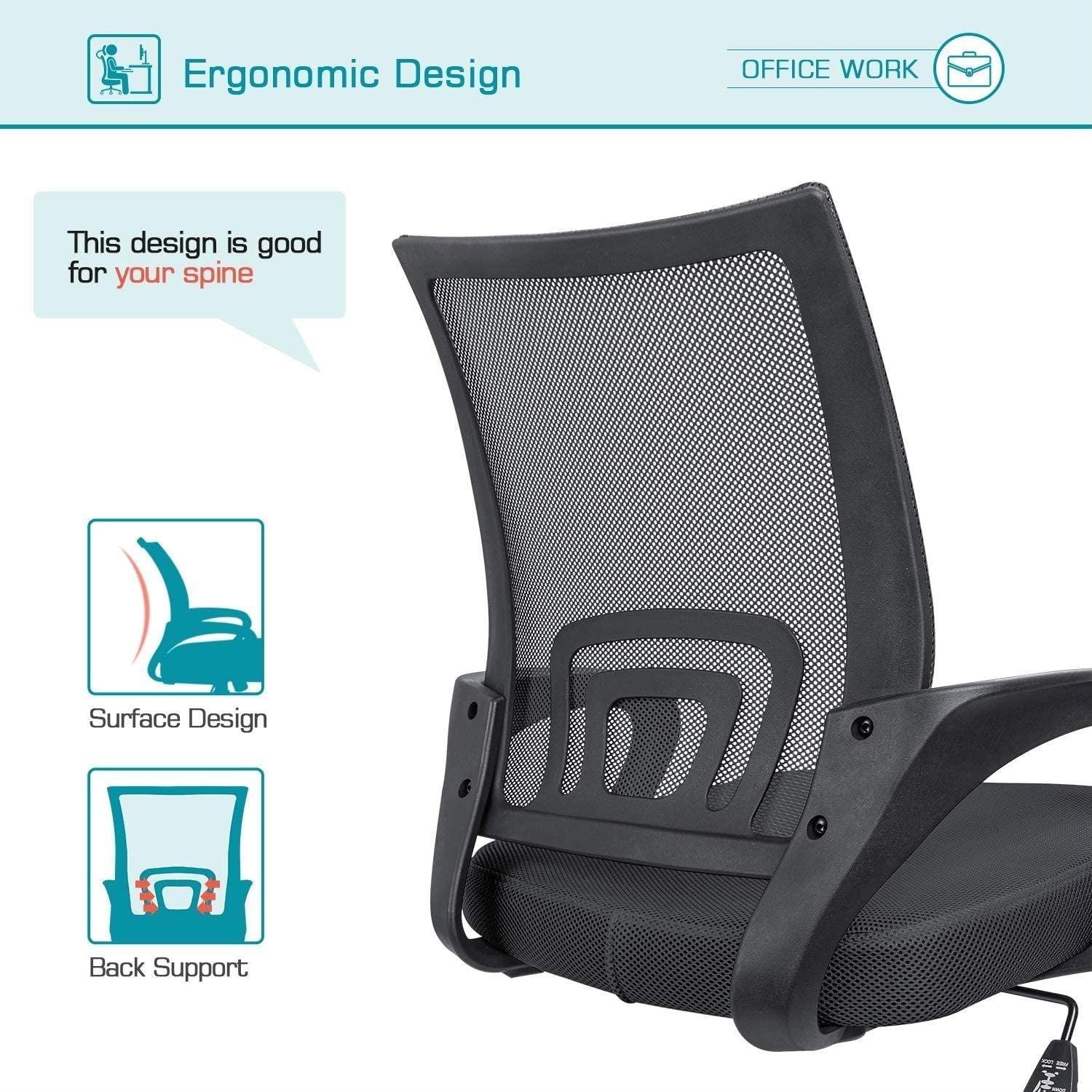 Chaise de bureau en maille avec accoudoirs