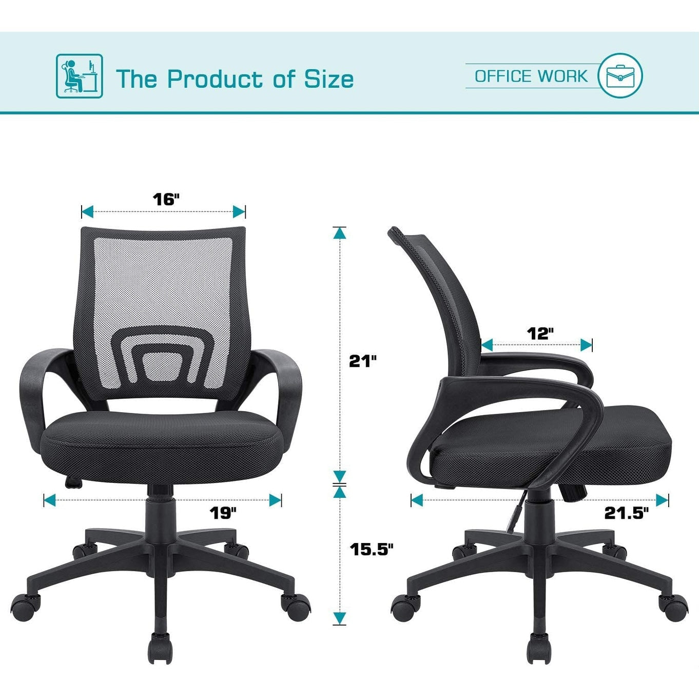 Chaise de bureau en maille avec accoudoirs