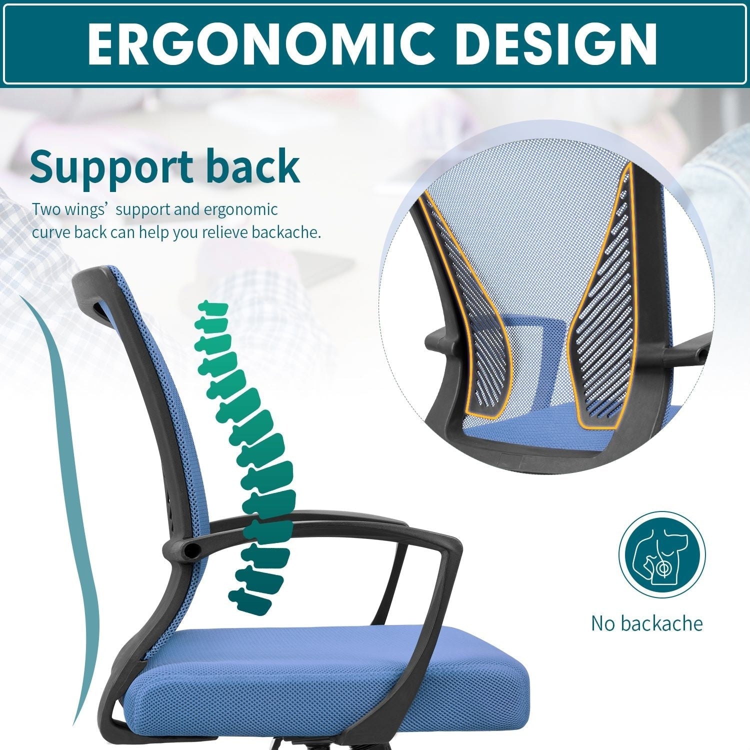Chaise de bureau ergonomique Homall en maille avec support lombaire