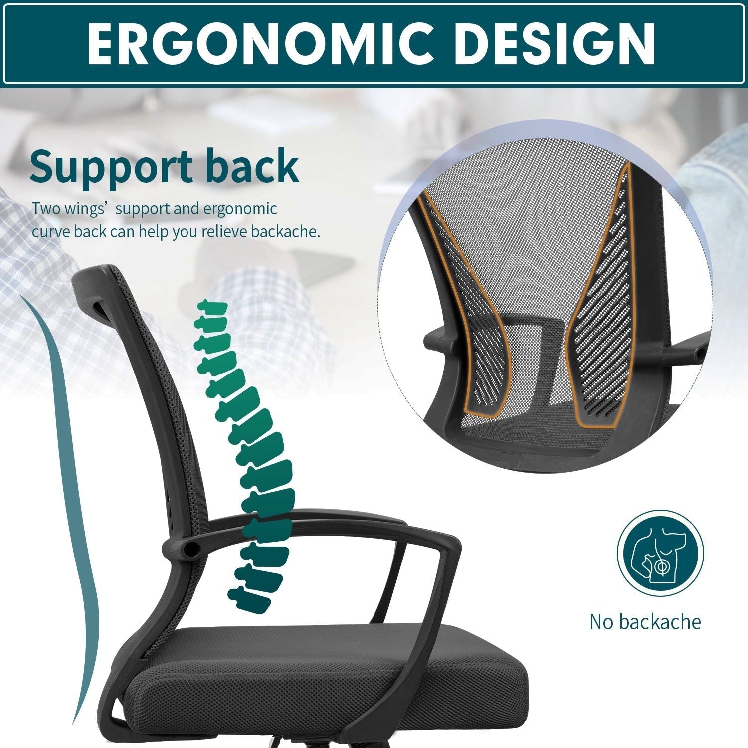 Chaise de bureau ergonomique Homall en maille avec support lombaire