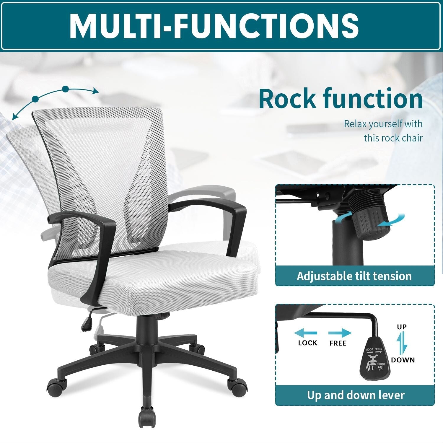 Chaise de bureau ergonomique Homall en maille avec support lombaire