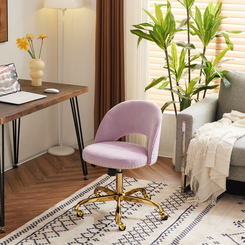 Chaise de bureau pivotante en velours, jolie chaise de bureau moderne en tissu avec roulettes