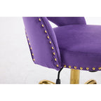 Chaise de bureau pivotante en velours, jolie chaise de bureau moderne en tissu avec roulettes