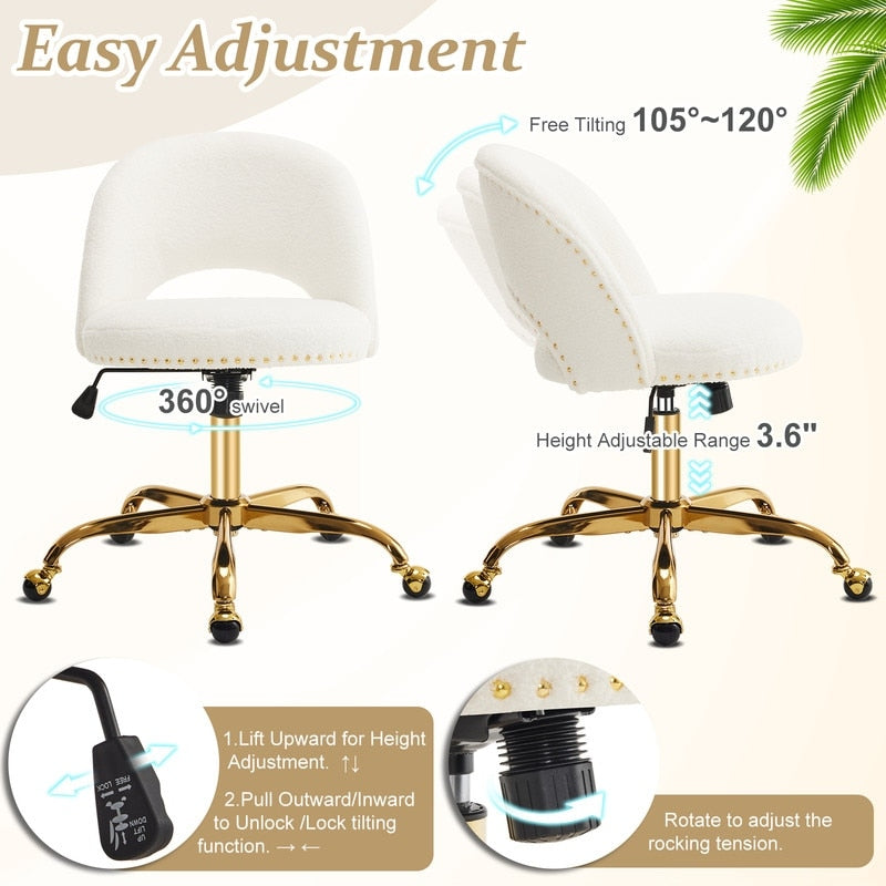 Chaise de bureau pivotante en velours, jolie chaise de bureau moderne en tissu avec roulettes