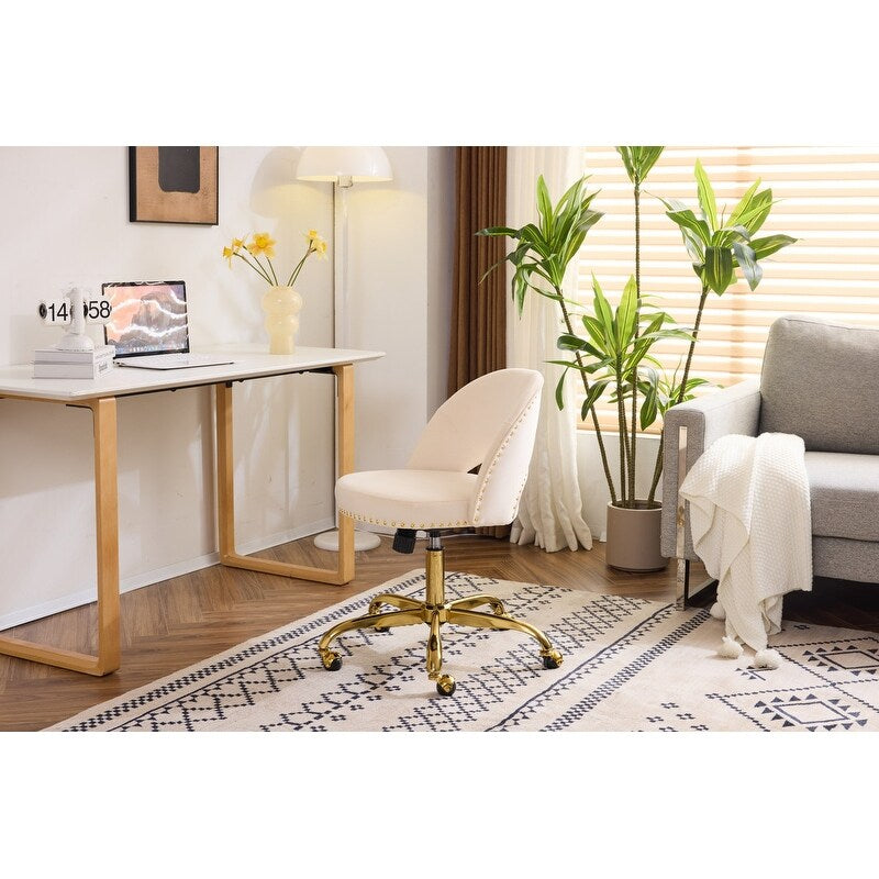 Chaise de bureau pivotante en velours, jolie chaise de bureau moderne en tissu avec roulettes